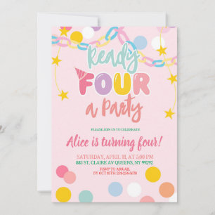 Whimsy Colourful Pastel Time FOUR a party birthday Invitation