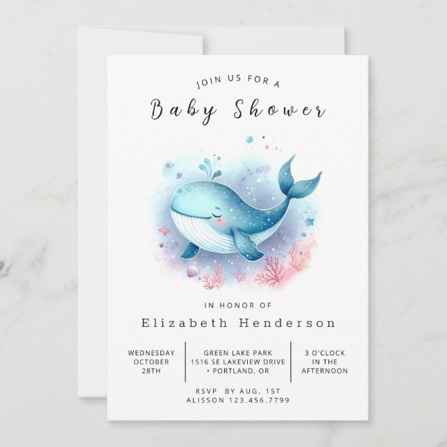 Whimsy Custom Whale Baby Shower Invitation (Front)
