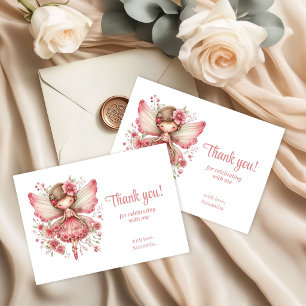 Whimsy Cute Blush Fairy Flowers 7th Birthday Thank You Card