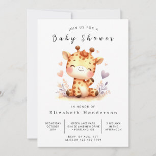 Whimsy Digital Giraffe Baby Shower  Invitation