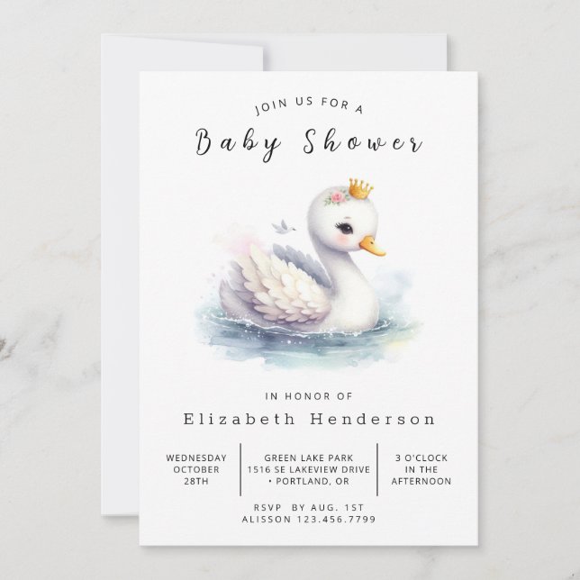 Whimsy Digital Swan Baby Shower Invitation (Front)