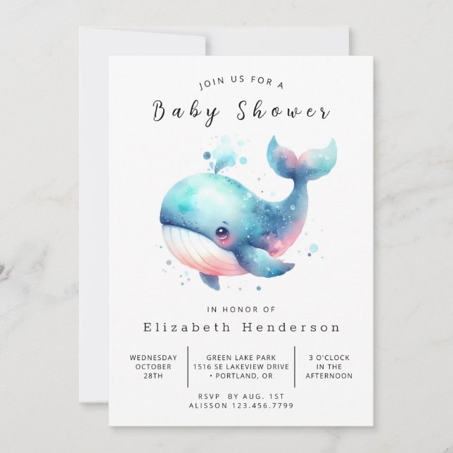 Whimsy Digital Whale Baby Shower Invitation (Front)