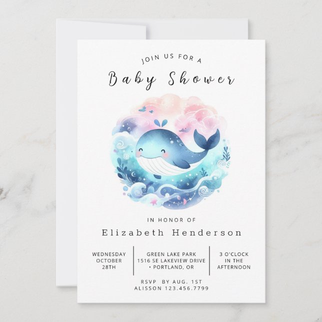 Whimsy Digital Whale Baby Shower Invitation (Front)