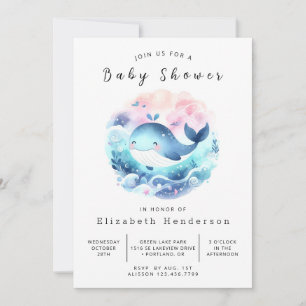 Whimsy Digital Whale Baby Shower Invitation