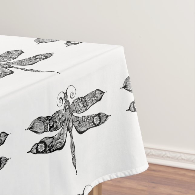Whimsy Dragonfly Doodle Art Tablecloth (In Situ)