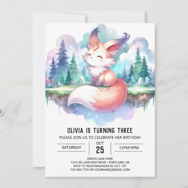 Whimsy Dreamy Fox Birthday digital Invitation (Front)