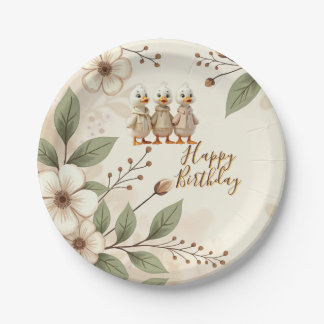 Whimsy Ducks With Floral Paper Plate