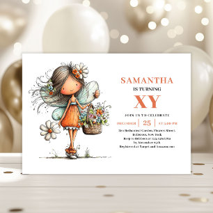 Whimsy Fairy Girl 4th Birthday Floral invitation