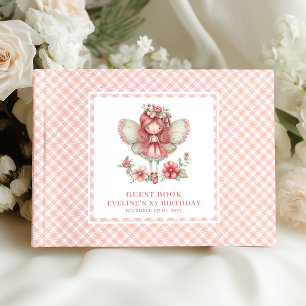 Whimsy Fairy Girl 4th Birthday Floral Pink Guest  Book