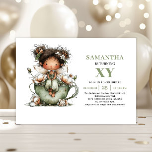 Whimsy Fairy Girl 4th Birthday Greenery Invitation