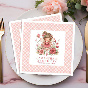 Whimsy Fairy Girl 4th Birthday Pastel Pink napkins