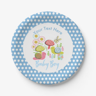 Whimsy Fairy-tale Spring Garden Baby Boy Shower Paper Plate