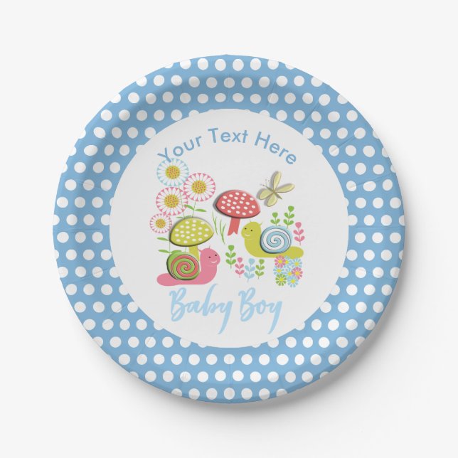 Whimsy Fairy-tale Spring Garden Baby Boy Shower Paper Plate (Front)
