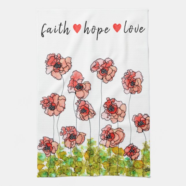 Whimsy Faith Hope and Love Poppies Kitchen Towel (Vertical)