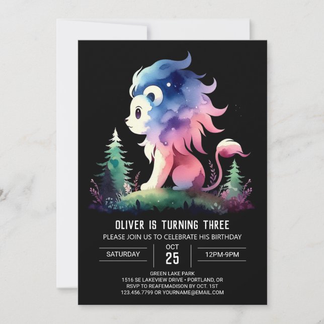 Whimsy Fantasy Lion Birthday Invitation (Front)