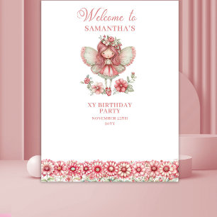 Whimsy Floral Fairy Pink 5th Birthday Backdrop Tapestry