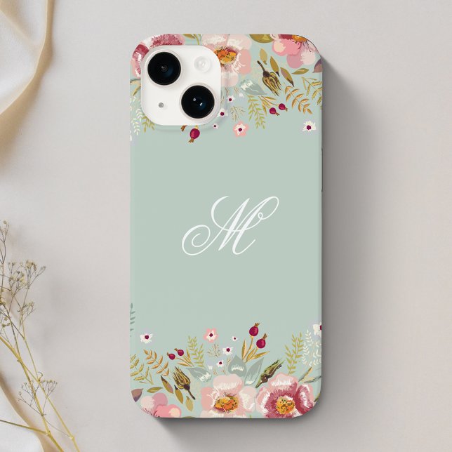Whimsy Floral Monogram Mint Case-Mate iPhone Case (Creator Uploaded)