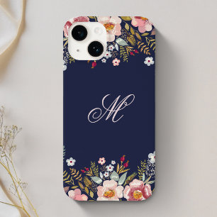 Whimsy Floral Monogram Navy Case-Mate iPhone 14 Case
