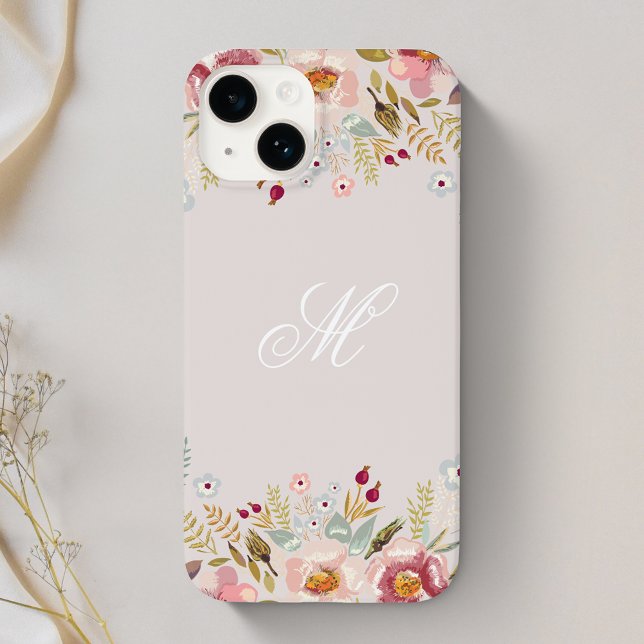 Whimsy Floral Monogram Pink Case-Mate iPhone Case (Creator Uploaded)