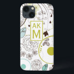 Whimsy Floral Pattern Monogram iPad Mini Case<br><div class="desc">Customisable iPad mini case featuring white,  blue and chartreuse floral pattern. This is available in variety of colours and variety of cases and sleeves.</div>