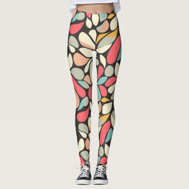 Whimsy Floral Vintage Fashion Pattern Leggings (Front)