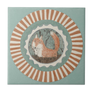 Whimsy Fox Mint Blue Terracotta Teal Aqua Tile