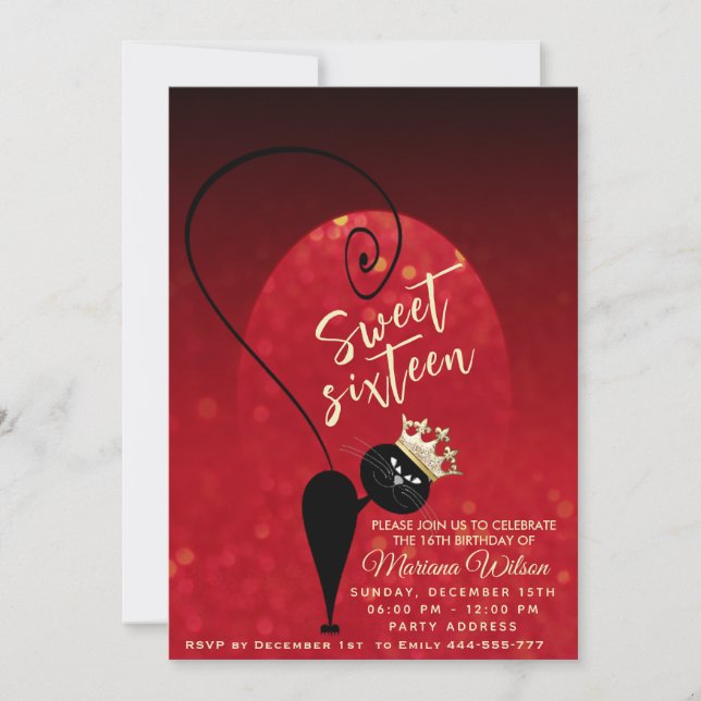 Whimsy funny cat Red  spotlight  bokeh  Invitation (Front)