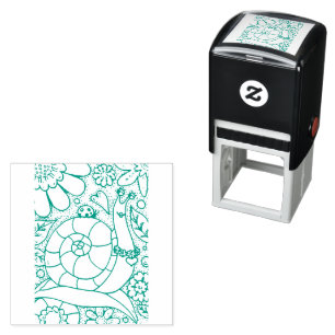 WHIMSY GARDEN SNAIL & LADYBUG, BUG'S FLOWER GARDEN SELF-INKING STAMP