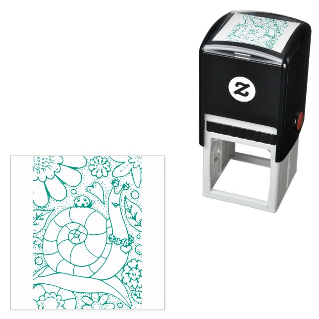 WHIMSY GARDEN SNAIL & LADYBUG, BUG'S FLOWER GARDEN SELF-INKING STAMP (In Situ)