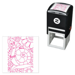 WHIMSY GARDEN SNAIL & LADYBUG, BUG'S FLOWER GARDEN SELF-INKING STAMP