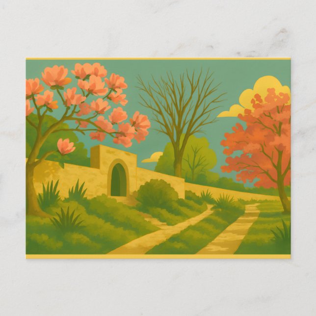 Whimsy Gate – Stylised Garden Path Painting Postcard (Front)