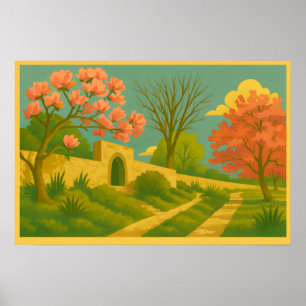 Whimsy Gate – Stylised Garden Path Painting Poster