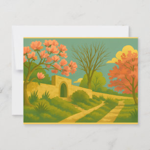 Whimsy Gate – Stylized Garden Path Painting Postcard