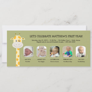 Whimsy Giraffe Baby Boy's First Birthday Year Invitation