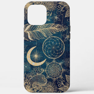 Whimsy Gold Glitter Dreamcatcher Feathers Mandala iPhone 12 Pro Max Case
