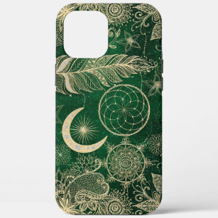 Whimsy Gold & Green Dreamcatcher Feathers Mandala Case-Mate iPhone Case