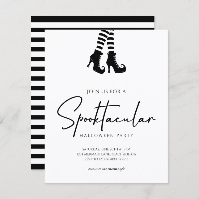 Whimsy Halloween Party Black and White Invitation (Front/Back)