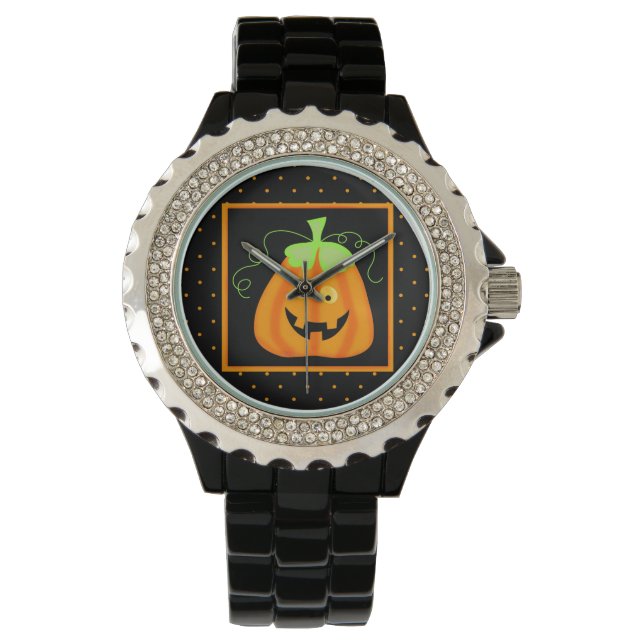Whimsy Halloween Pumpkin on Black Watch (Front)
