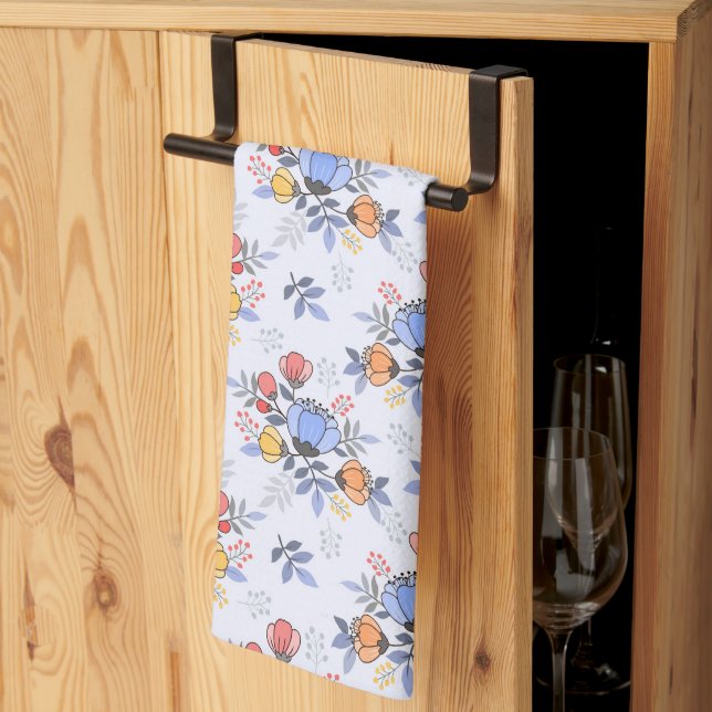 Whimsy Hand Drawn Flowers Kitchen Towel (Thirds Fold)