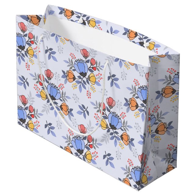 Whimsy Hand Drawn Flowers Large Gift Bag (Back Angled)