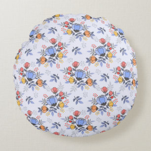 Whimsy Hand Drawn Flowers Round Pillow