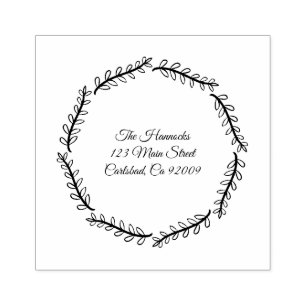 Whimsy hand drawn leaves family return address rubber stamp