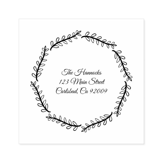 Whimsy hand drawn leaves family return address rubber stamp (Imprint)