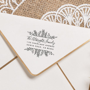 Whimsy Hand-drawn Leaves Family Return Address Self-inking Stamp