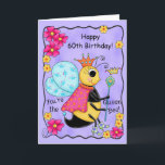 Whimsy Honey Queen Bee Happy 60th Birthday Card<br><div class="desc">Wish someone a happy 60th Birthday and tell her "you're the Queen Bee"! Everyone has a little "Queen Bee" inside that can be fun and recognised with this Happy Birthday card. This card is fully customisable to change the birthday year as well as the sentiment inside. This colourful and whimsy...</div>