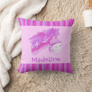Whimsy horse pink purple bright stripe custom name cushion
