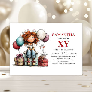Whimsy Humour Girl Birthday Colourful invitation