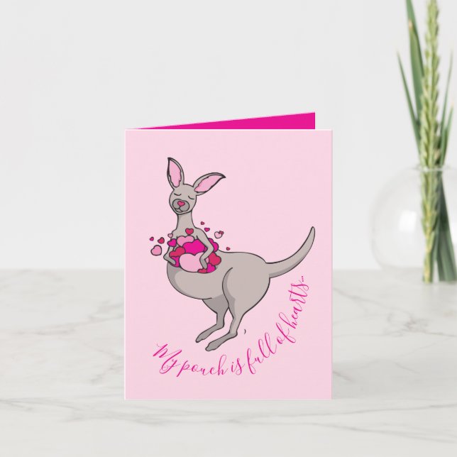 Whimsy kangaroo hearts valentines card (Front)