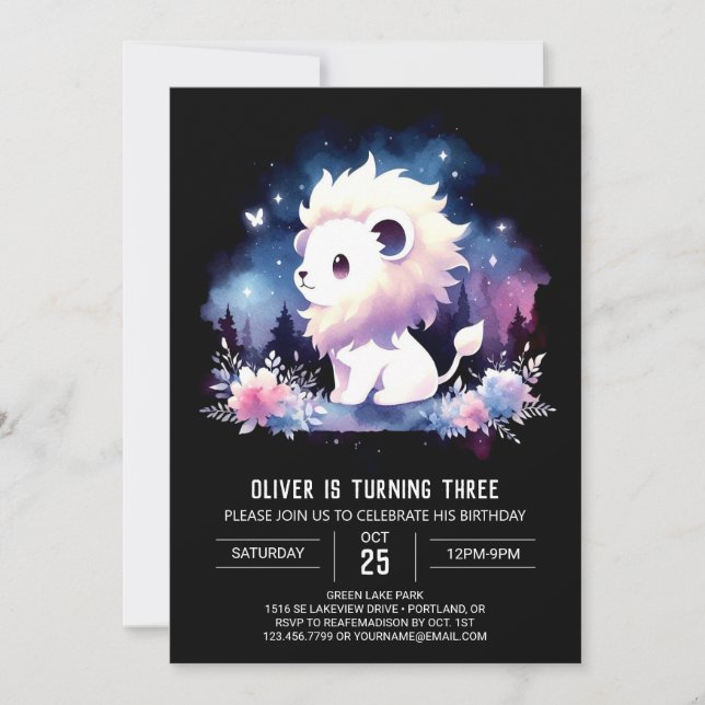 Whimsy Kids Lion Birthday Invitation (Front)