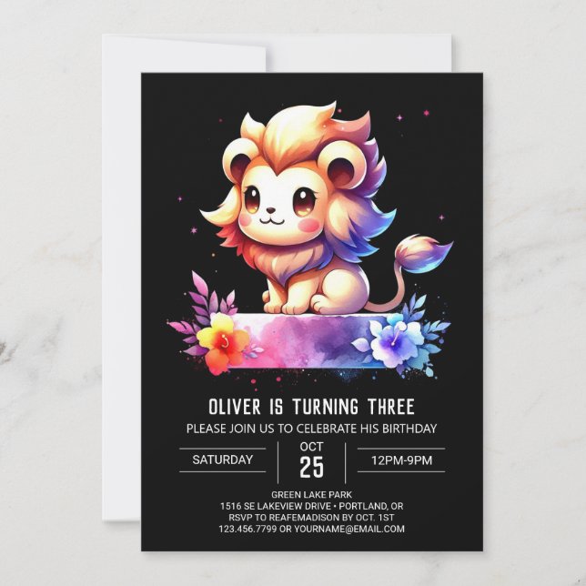 Whimsy Kids Lion Birthday Invitation (Front)